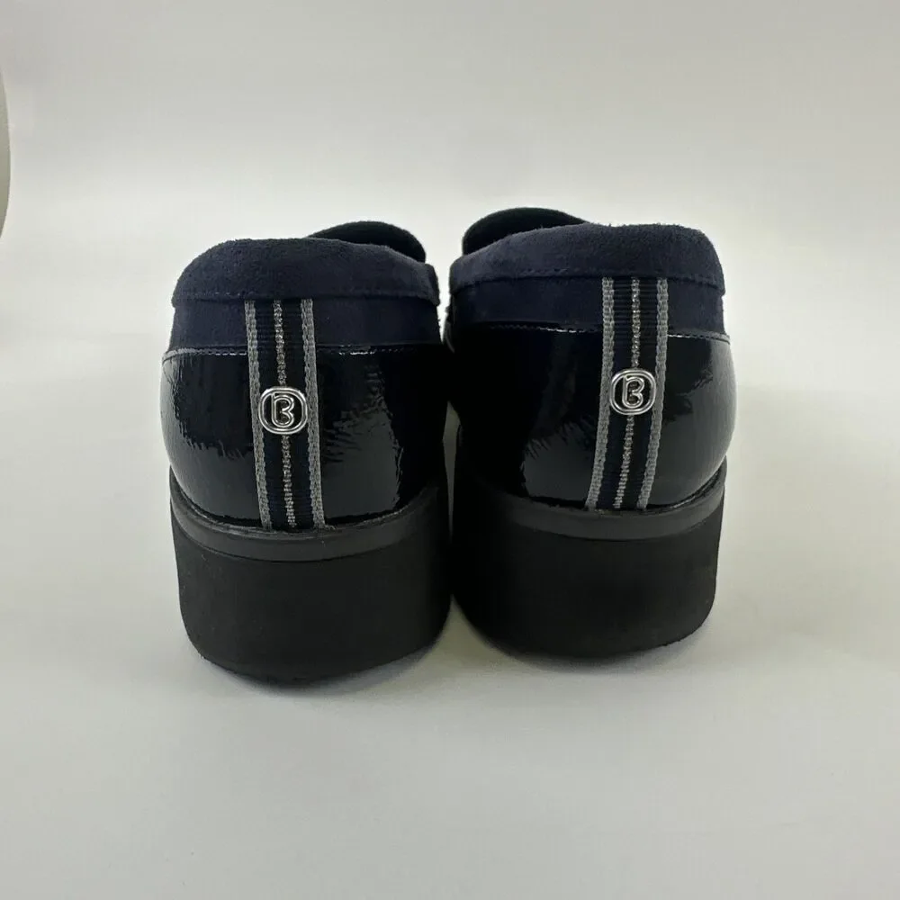 Bzees Fast‎ Track Platform Loafer Navy Blue Faux Suede Wedge Slip On Womens 10